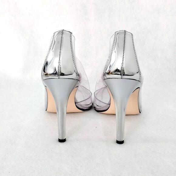 Good American Women Size 12 Cinderella Clear Silver Patent Stiletto Pump 4" Heel - Picture 5 of 8